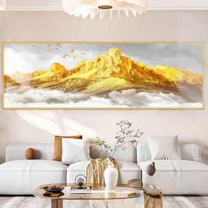 DIVATEN Mountain Landscape Bedroom Wall Stickers Golden Sunrise Modern Style Background Wall Hangings  Long Horizontal Format Bedside Decorative Paintings for Bedroom Living Room Bedside Background Wall