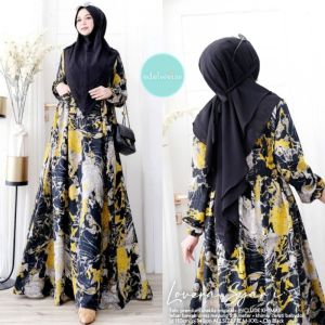 GAMIS SET HIJAB MOTIF ABSTRAK / AYUMI GAMIS SYAR’I HOMEY ABSTRAK | GAMIS HIJAB 2 LAYAR FULL CERUTY