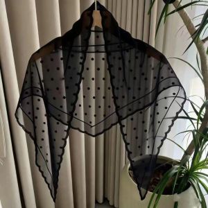 GORGE Chấm bi Khăn tam giác Sheer Ren thêu Khăn choàng Nhẹ Phong cách đồng quê Khăn trang trí Dành cho phụ nữ