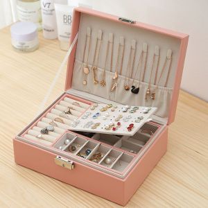 กล่องใส่เครื่องประดับ กล่องกำมะหยี่ มีตัวล็อก ถาด2ชั้น ขนาดใหญ่ มี4สี JewelryCaseBox