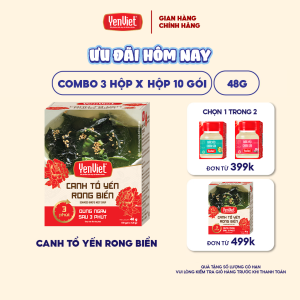 Combo 3 hộp canh tổ yến rong biển Yến Việt sấy thăng hoa chay mặn đều dùng được dùng ngay sau 3 phút hộp 10 gói x 48g