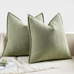 Sage Green Decorative Pillow Covers 18x18 Inch Soft Chenille Couch Throw Pillows Farmhouse Cushion Covers with Elegant Design for Sofa Bedroom Living Room Spring Home Decor