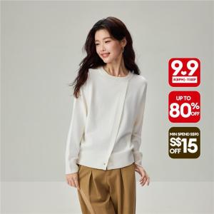Giordano Beau Monde Women Crewneck slit hem sweater Free Shipping 13356629