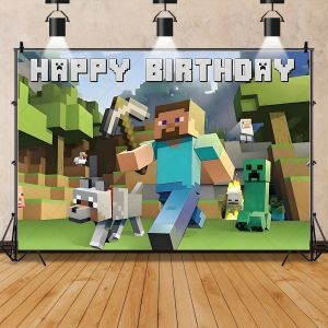Minecraft game-themed backdrop cloth for birthday parties hanging cloth for atmosphere decoration and photography