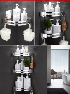 SG Seller] Sus 304 Stainless Steel Bathroom Rack Wall Mounted Storage Corner Shelf Shower Shelf No Punch