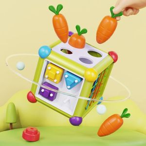 URBAG A Set Hexahedral Shape Montessori Puzzle Educational Function Pull Design Hexahedral Radish Pulling Toy Learning Aid Durable Early Education Box Early Childhood Education
