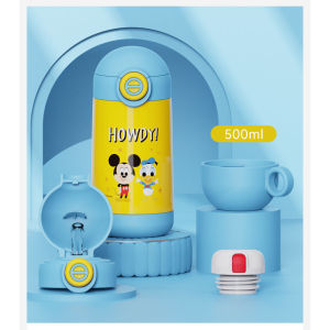 Bình nước giữ nhiệt Mickey/Lotso/Spiderman/Elsa 2 bộ nắp 2 cách uống chính hãng Disney Bình giữ nhiệt 500ml inox không rỉ 316