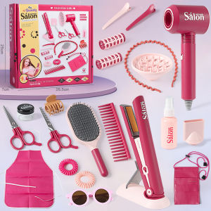 Kids Fashion Styling 22pcs Pretend Play Hair Salon Set - Hair Cutting Tools Hairdresser Blow Dryer Dressing Table Toys Mainan Kanak Budak Perempuan Lelaki 儿童过家家美发沙龙套装剪头发工具理发师吹风筒梳妆玩具