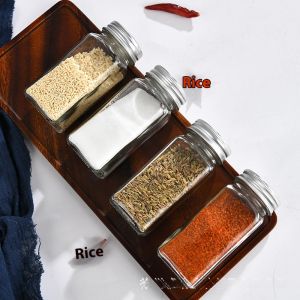 ASRV Modern Square Spice Jars for Kitchen - Glass Containers with Lids for Herbs and Spices