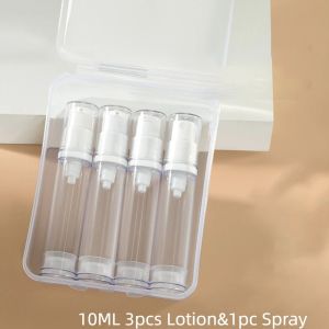 HUNIU 3/4Pcs 5ml/10ml/15ml Travel Refillable Bottle Set Empty Refillable Lotion Pump Bottles Plastic Airless Vacuum Press Pump Bottles Travel