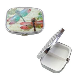 BLACKON Double-Grid Metal Pill Box Container Rectangular Cosmetic Tool Portable Dual Function Jewel Case Women