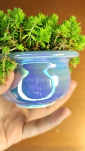 shiny blue handmade ceramic flower pot (RS2723)