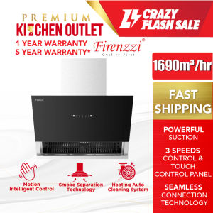 Firenzzi 1690m3/hr Hood FCH-9788 XP + 2 Burners Safety Valve Built In Glass Hob EGH-G8592(BK) | MGH-2408GL | RGH-ENYA2B-SS | SZ-GS388