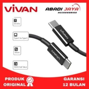 VIVAN VORCC100 KABEL DATA TYPE-C TO C TAHAN TERHADAP TEKUKAN 10.000 KALI | 60W | 1M | IP 15/16