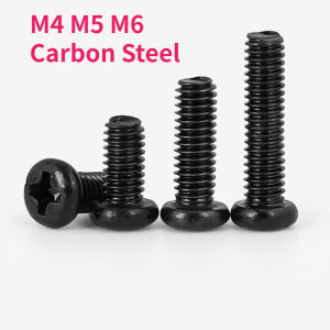 M4 M5 M6 Black Carbon Steel Round Head Screw Cross Pan Head PM Screw Phillips Screw
