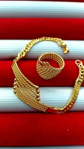 Gelang Set Cincin Wanita Tempahan Lapis Emas 24k