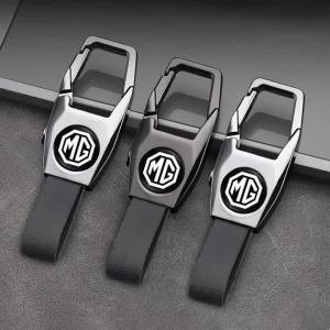 kkmf Genuine Leather Metallic Zinc Alloy Vehicle Key Fob Ring Holder Heavy Duty Key Chain Suitable for MG HS MG4 EV ZS ES5 ONE MG3 5B9Z4