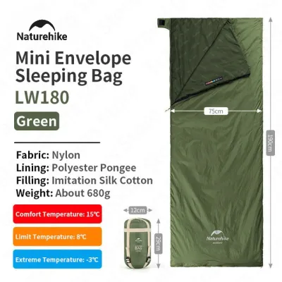 Naturehike ถุงนอน LW180 แบบซองจดหมาย พกพาได้ ระบายอากาศดี น้ำหนักเบาพิเศษ สะดวกสบาย พับเก็บได้ กันน้ำ ต่อชิ้นได้ สำหรับแคมป์ปิ้ง เดินป่า กลางแจ้ง