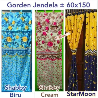 Gorden jendela / Hordeng Jendela / Tirai motif shaby Ukuran 150x50cm