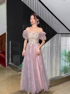 Pink Purple Bridesmaid Dress: A-Line Skirt & Wrap Chest/Tube Top