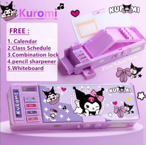 Kuromi Pencil  Double Layer Kuromi Mechanism Pencil Box Large Capacity Password Lock Plastic