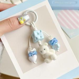 YAFEN Cute Sweet Flocked Bear Keychain Pendant Backpack Charm Phone Chain Fashion Trendy Bag Hanging Accessories Girly Keyring Gifts
