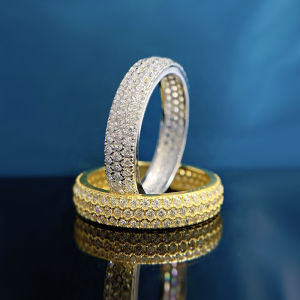New S925 Silver Similar  Moissanite Eternity Ring Yellow Gold Plated Fine Birthday Gift
