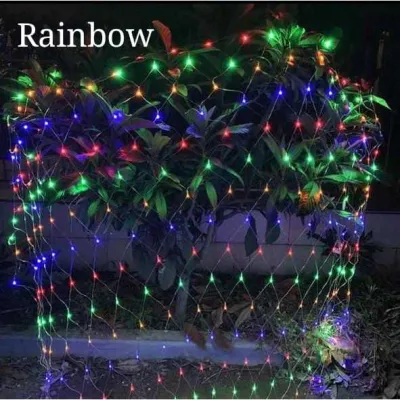 Lampu Jaring LED /Lampu Jala Natal Dekorasi Taman Cafe/ Lampu Jaring Dekorasi Pesta Rainbow Kuning