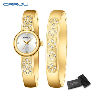 CRRJU Jam Tangan Wanita Anti Air Original Fashion Korea Elegan Cewek +Gelang Hadiah 5051