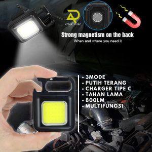 ATTAR28 Lampu COB Kecil Senter LED Portable USB Tipe C Gantungan Kunci  Mini  Keychain