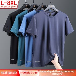 High-Quality Ice Silk T-Shirts Men Plus Size 8XL Male Tshirt Fat Man Tee Shirt Breathable Wearing Tee Tops Running Fast Shipping2026