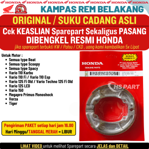 Kampas Rem Belakang Tromol Beat Carbu Beat Karbu Scoopy Carbu Spacy Carbu Beat Fi Beat Esp Beat Street Beat Duluxe Scoopy Fi Spacy Fi Vario 110 Carbu Vario 110 Fi Led Vario 150 Led Vario 125 Led Vario 125 Old Megapro Primus Monoshock Verza Tiger ORIGINAL