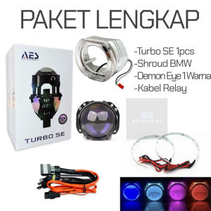 Lampu Depan BILED AES Turbo SE 2.5 Inch+ Shroud + Demon + Relay flat Original Motor Mobil Lengkap