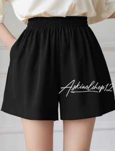 Celana Pendek Wanita Katun Pinggang Elastis Motif Polos Warna Putih