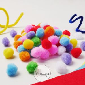 Craftland 60-70 Pcs Pompom Warna Warni Macaron Pastel - Pom Pom Bulat 15cm 2 cm DIY Kawat Bulu Kerajinan Montessori Sensory Anak Prakarya Mainan Edukasi Kids Toys