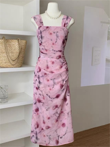 summer pink dress for women sleeveless dress plus size dress floral beach dress