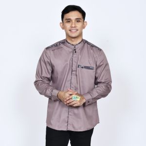Baju Koko Pria Dewasa Lengan Panjang Warna Lilac Motif Yisunsin Kombinasi Bordir Polos Elrumi Katun