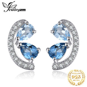 JewelryPalace Pear Natural Sky London Blue Topaz 925 Sterling Silver Stud Earrings for Woman Statement Fashion Gemstone Jewelry