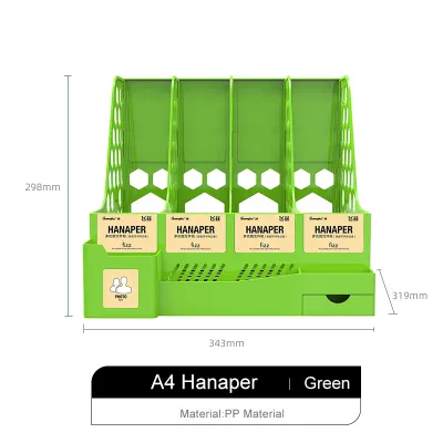GuangBo 【File Rack】Multi-Function A4 File Holder 4 Layer Thickened File Shelf With Pen Holder - Desk Book Stand File Storage Office Stationery Organizer