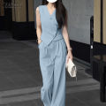 ZANZEA Korean Style Womens Work Elegant Sets V Neck Irregular Buttons Waistcoats Wide Leg Trousers Solid Suits #0918. 