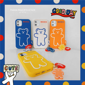 CrashStar Korean Style Bear Silicone Soft Shockproof Phone Case With Pendant For iPhone 13 12 11 Pro Max XS XR X 8 7 6 6S Plus + SE 2020 Cartoon Cute Phone Casing Fashion Phone Cover Shell Top Seller