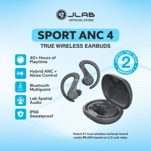 JLab JBuds Sport ANC 4 True Wireless Bluetooth Earbuds + Charging Case Swipe + Touch Controls Hybrid Active Noise Cancelation Multipoint Connect Customized Settings App