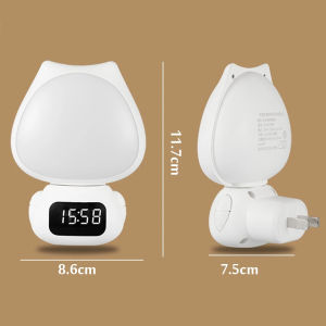 Lampu Tidur Model Kucing LED Wireless Lampu Tidur Jam Remote Digital Rechargeable