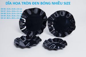 Dĩa tròn sâu hình hoa nhựa melamine đen bóng 4 size DH06