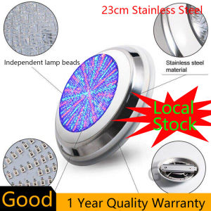 【Local Stock】23cm Stainless Steel Swimming Pool Light  AC12V RGB Underwater Wall Mounted IP68 Waterproof LED Lights Underwater Lamp (RGB with Free Remote Controller) 12V LED Swimming Pool Light Led Pool Light Underwater Lights Swimming Pool Equipment