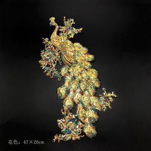 Bordir Burung Merak 47cm Full Payet Peacock Full Sequin Bordir Payet Tempel Mewah Bordiran Burung Merak