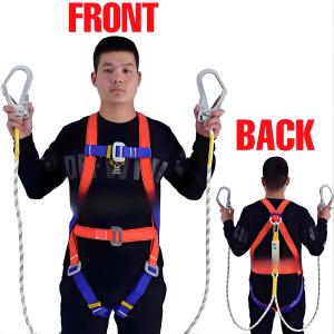 Double Large Hook Fall Protection Harness Full Body Safety Harness Construction Adjustable Belt