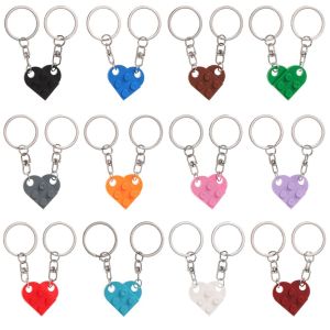 【COD&Ready Stock】2PCS Cute Love Heart Building Block Keychains Couples Friendship Love Heart Brick Key Ring