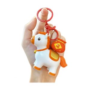 SOLOMONWF DIY Craft Horse Keychain Rotatable Press To Rotate Zodiac Pony Keyring Portable Creative Horse Design Key Ring Year of The Horse