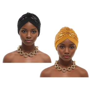 Ethnic Styles Cap With Forehead Crossing Stitching And Shimmering Sequins Cultural Design Polyester Hat For Daily Wear